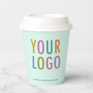 Business Logo Paper Cups Custom Mint Green 8 oz