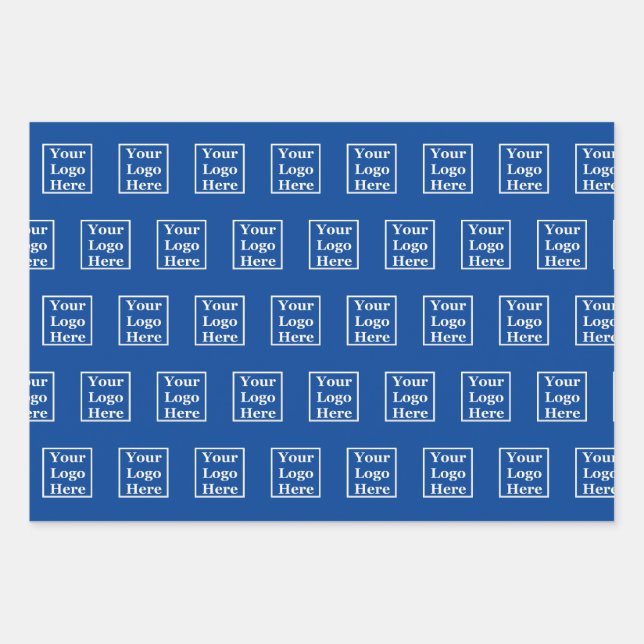 Business Logo Pattern Blue Template Wrapping Paper Sheets (Front)