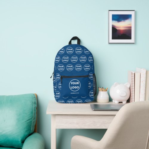 Business Logo Pattern Custom Text on Blue Printed Backpack