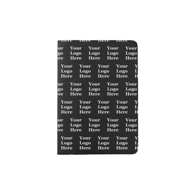 Business Logo Pattern Template Black Branded Passport Holder (Front)