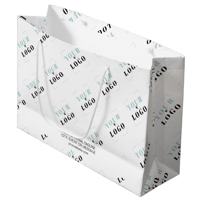 Business Logo Pattern with Promotional Custom Text Large Gift Bag (Front Angled)