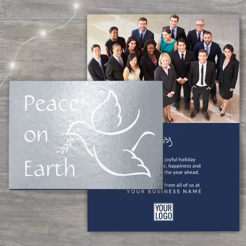 Business Logo  Peace on Earth Bird  Olive Branch Foil Card