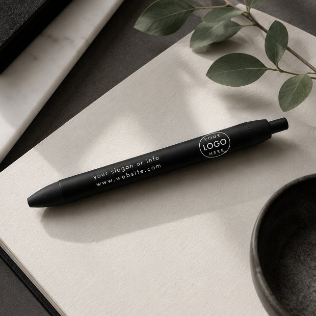 Business Logo Pen | Custom Black Promo Office Gift (Custom logo black pen for business branding, client gifts, office desks, and events.)