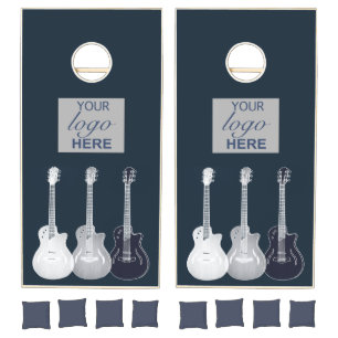 Business Logo Personalized Blue Guitars Cornhole Set
