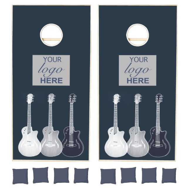 Business Logo Personalized Blue Guitars Cornhole Set (Set)