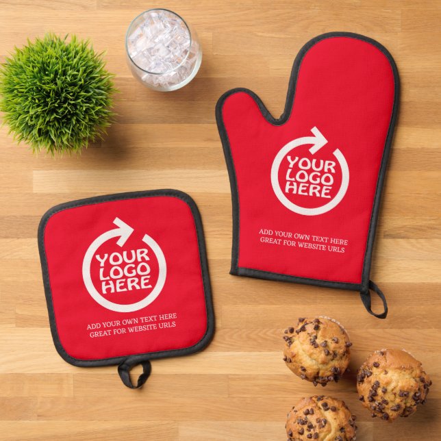 Business Logo Personalized Oven Mitt & Pot Holder Set (Top Down)