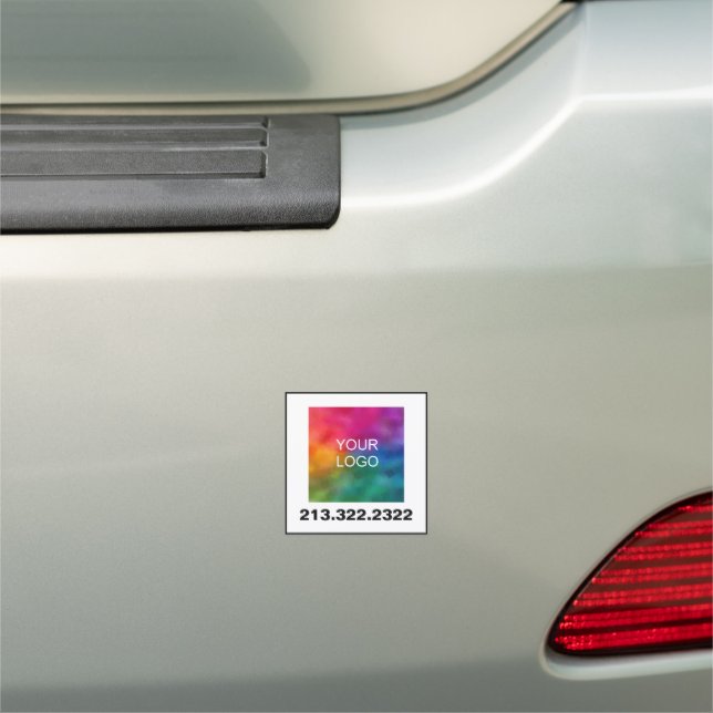 Business Logo Phone Number Template Square Small Car Magnet (In Situ)