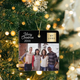 Business logo photo black Christmas Ceramic Ornament