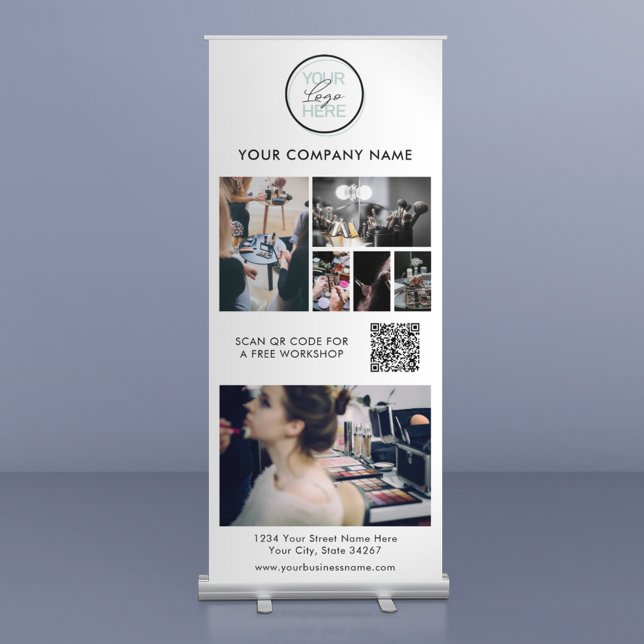 Business Logo Photo Collage QR Code Retractable Banner (Creator Uploaded)