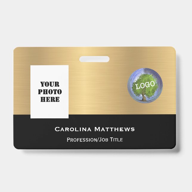 Business Logo Photo Gold Black Badge (Front)