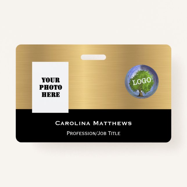 Business Logo Photo Gold Black Badge (Front)
