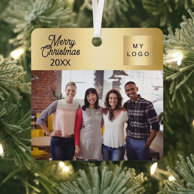 Business logo photo gold Christmas Metal Ornament (Creator Uploaded)