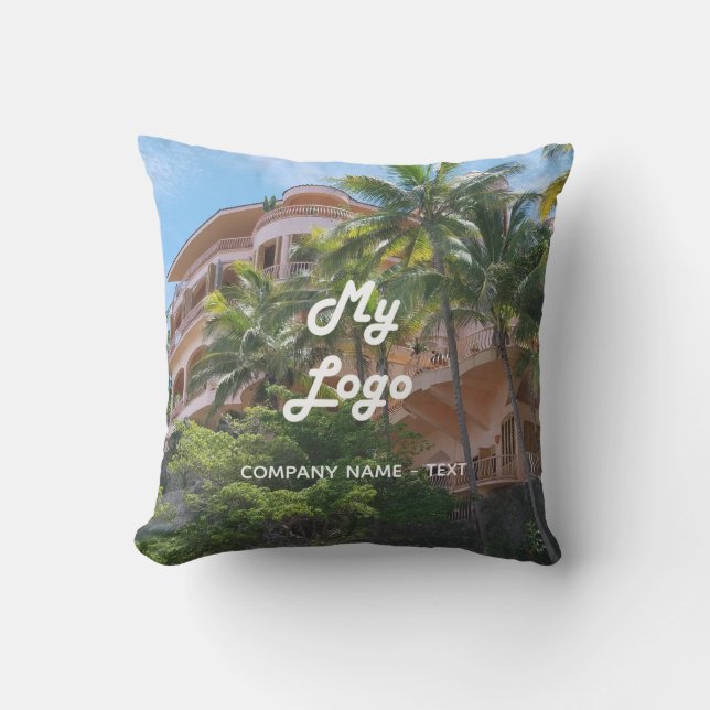 Business logo photo hotel rental property vacation outdoor pillow (Front)