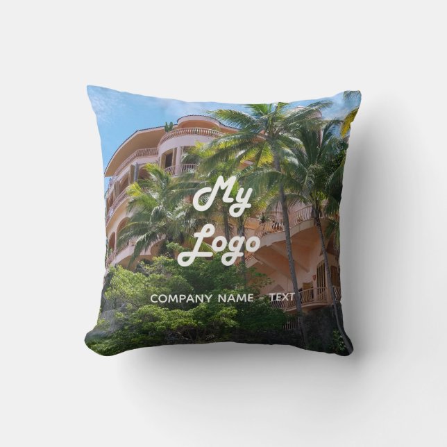 Business logo photo hotel rental property vacation throw pillow (Front)