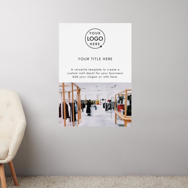 Business Logo | Photo Modern Minimalist White Wall Decal (Living Room 2)