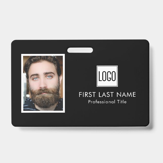 Business Logo | Photo Name Barcode Employee Badge (Front)