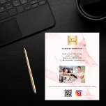 Business logo photo qr code instagram pink marble flyer<br><div class="desc">Personalize and add your business logo,  name,  your text,  photo,  your own QR code to your instagram account. Blush pink marble background.</div>