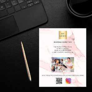 Business logo photo qr code instagram pink marble flyer