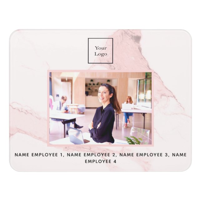 Business logo photo team office blush pink marble door sign (Contemporary Front)