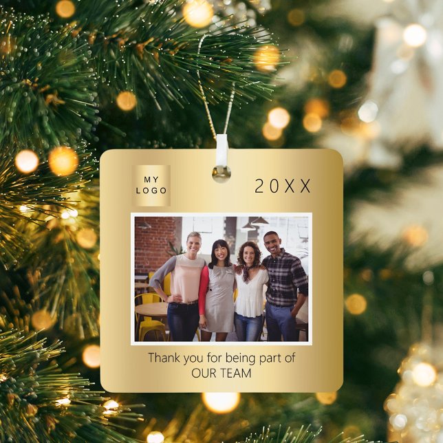 Business logo photo thank you gold Christmas Metal Ornament (Creator Uploaded)