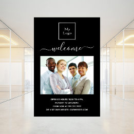 Business logo photo welcome opening hours black poster