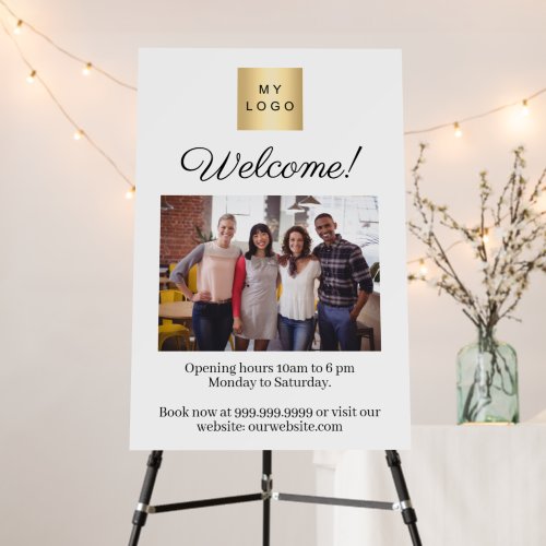 Business logo photo welcome opening hours foam board