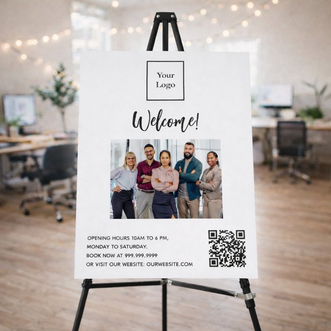 Business logo photo welcome opening hours QR-code Foam Board (Creator Uploaded)