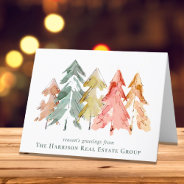 Business Logo Pine Trees Watercolor Holiday Card at Zazzle