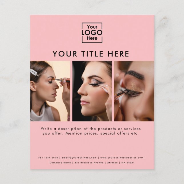 Business Logo Pink Beauty Salon 3 Photos  Flyer (Front)
