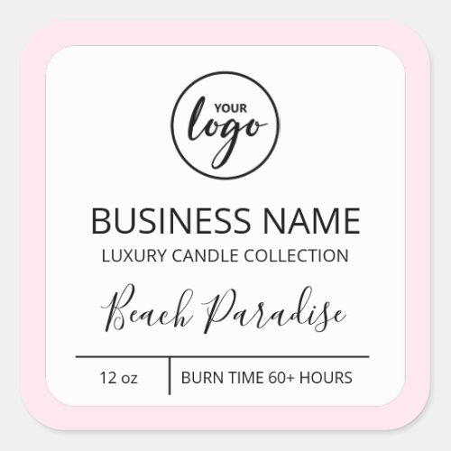 Business Logo Pink Border Soy Candle Product Label