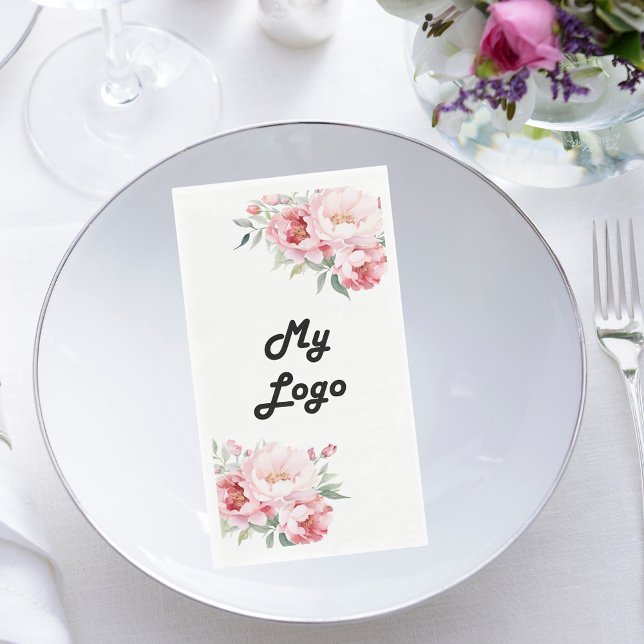 Business logo pink florals white paper guest towels (Creator Uploaded)