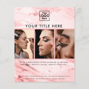 Business Logo Pink Marble Beauty Salon 3 Photos Flyer
