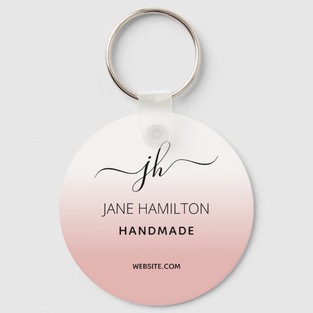 Business Logo Pink Minimal Simple Keychain (Front)