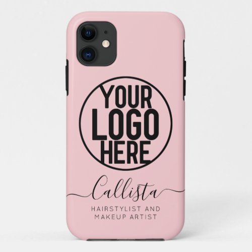 Business Logo Pink Solid Color Name Title iPhone 11 Case
