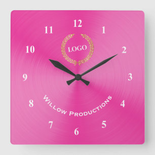 Business Logo Pink Square Wall Clock