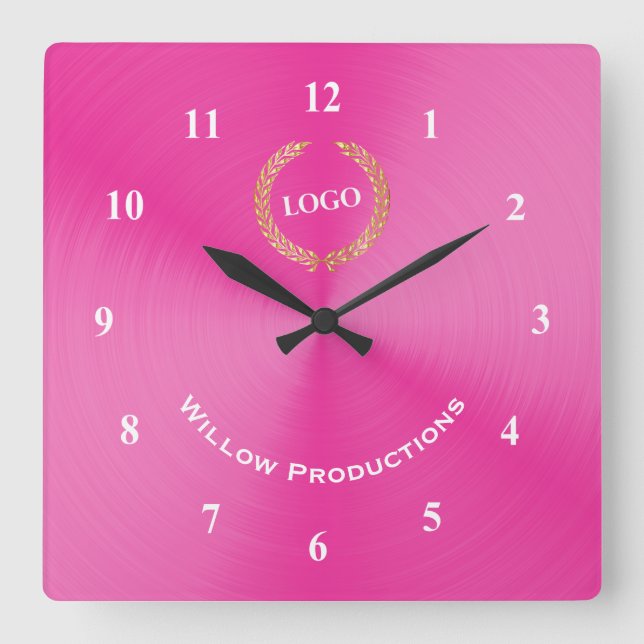Business Logo Pink Square Wall Clock (Front)
