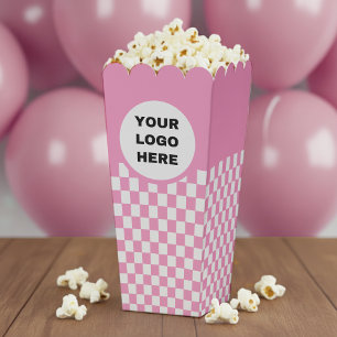 Business Logo Pink & White Checkerboard Movie Favor Boxes