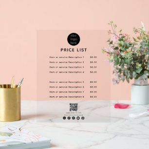 Business Logo Price List QR Code Social Media Acrylic Sign
