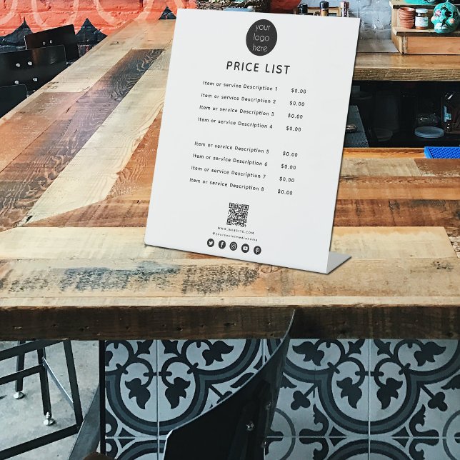 Business Logo Price List QR Code Social Media  Pedestal Sign (Creator Uploaded)