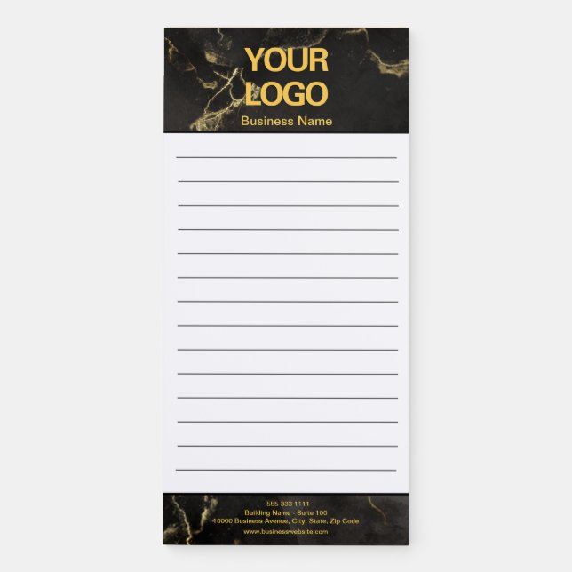 Business Logo Professional Black and Gold Marble Magnetic Notepad (Front)