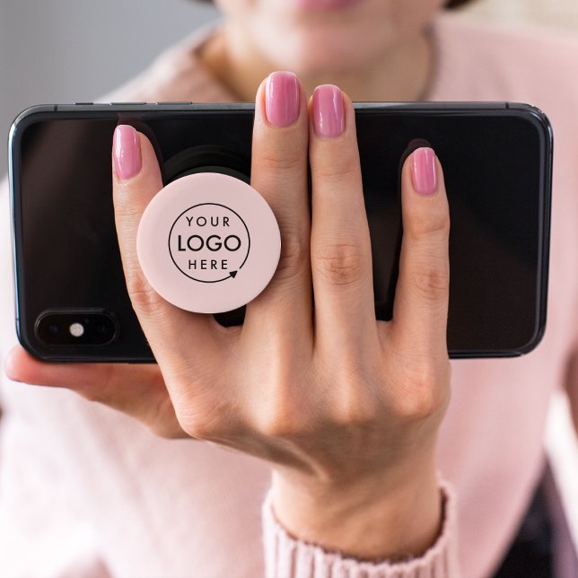Business Logo Professional Blush Pink Feminine PopSocket (Feminine pink company branded PopSockets for business employees, giveaways & promotional swag.)