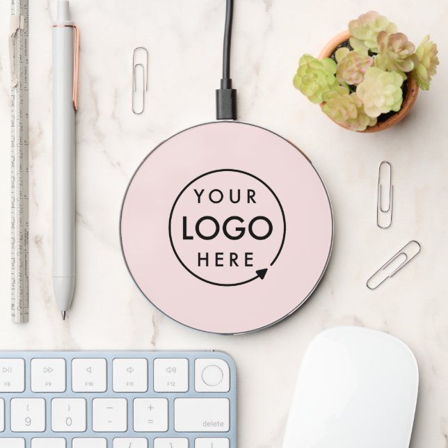 Business Logo Professional Blush Pink Feminine Wireless Charger (Desk)