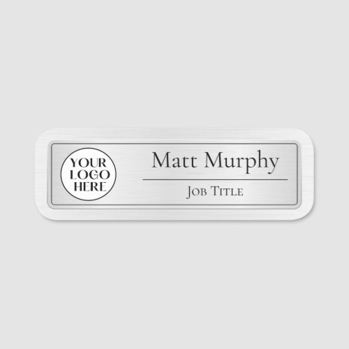 Business Logo Professional Employee Faux Silver Na Name Tag