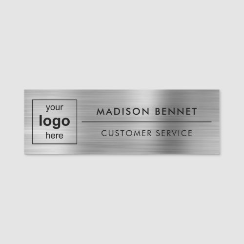 Business Logo Professional Employee Faux Silver Name Tag