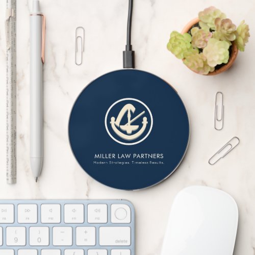 Business Logo Professional Minimalist Navy Wireless Charger