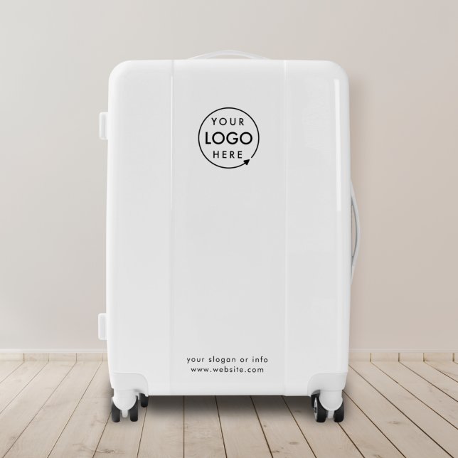 Business Logo | Professional Minimalist White Luggage (Minimal company branded luggage for travel agent business gifting, travel events & promotional swag.)