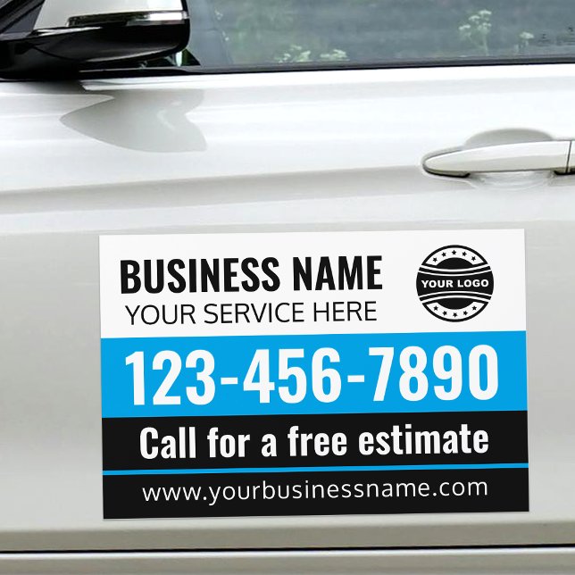 Business Logo Professional Modern Blue Black  Car Magnet (Creator Uploaded)