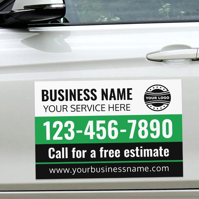 Business Logo Professional Modern Green Black  Car Magnet (Creator Uploaded)