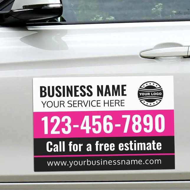 Business Logo Professional Modern Pink Black  Car Magnet (Creator Uploaded)