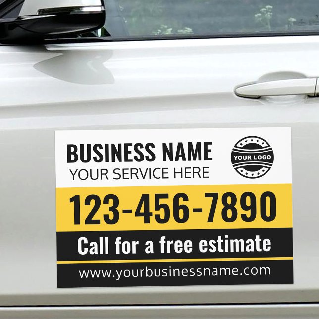 Business Logo Professional Modern Yellow Black  Car Magnet (Creator Uploaded)